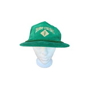 VTG Green Corduroy Rope Trucker Hat Advertising Techno Coating Nissin Slide Clip